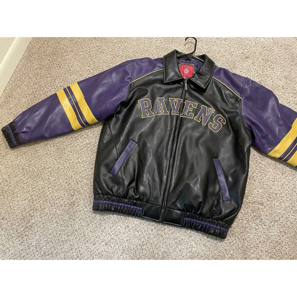 G-III Apparel NFL Baltimore Ravens PVC Faux Leather Bomber Jacket - Size Men's L - Picture 5 of 8